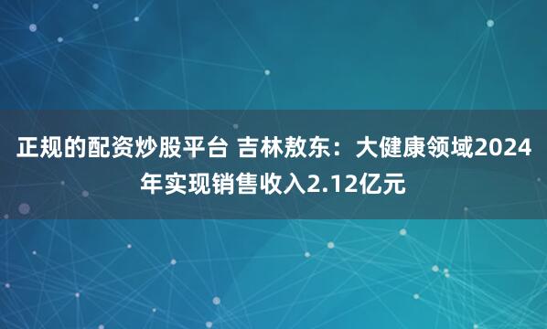 正规的配资炒股平台 吉林敖东：大健康领域2024年实现销售收入2.12亿元